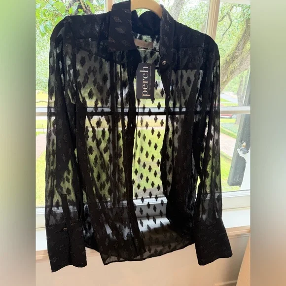Ramy Brook Sheer Black Metallic Clip Dot Blouse Size S NWT - Picture 2 of 3